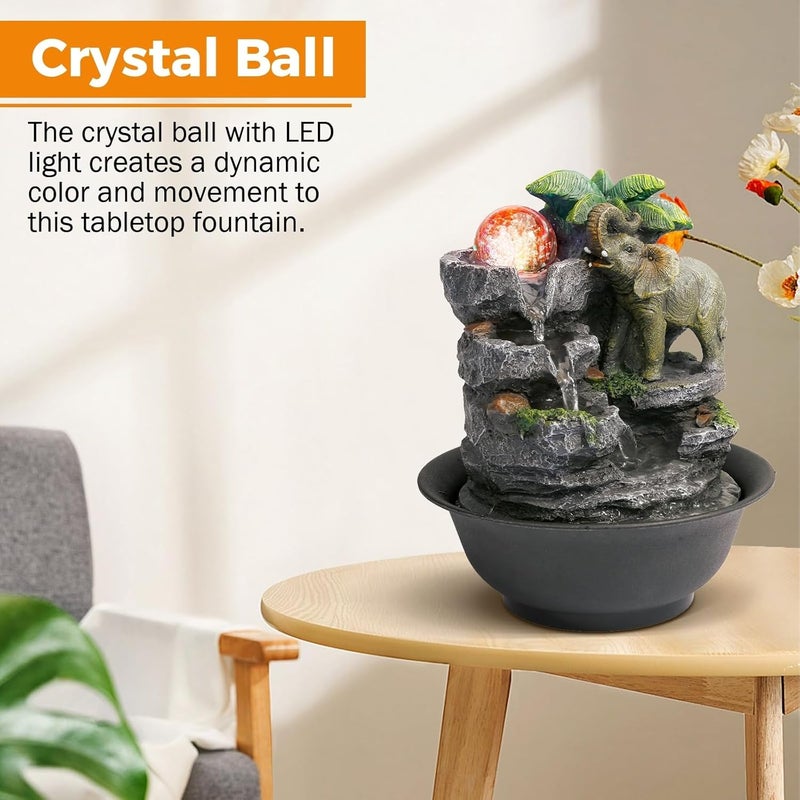 BEAMNOVA Tabletop Fountain,Relaxation Water Feature Feng Shui Indoor Fountain of Elephant Sculpture with Colorful Spinning Ball for Home Office Desktop Décor - Image 4